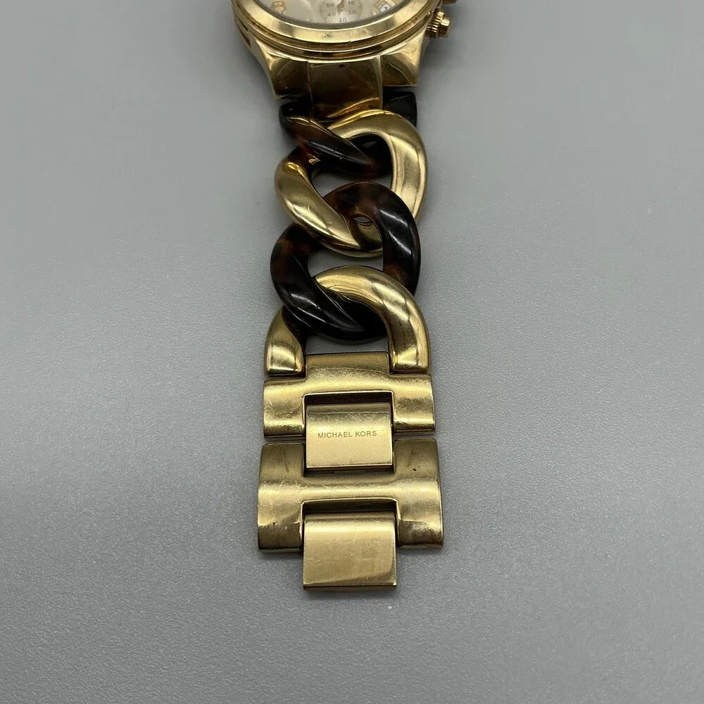 Michael Kors MK-5222 Womens Watch 38mm Gold Tone Faux Tortoise New Battery 8